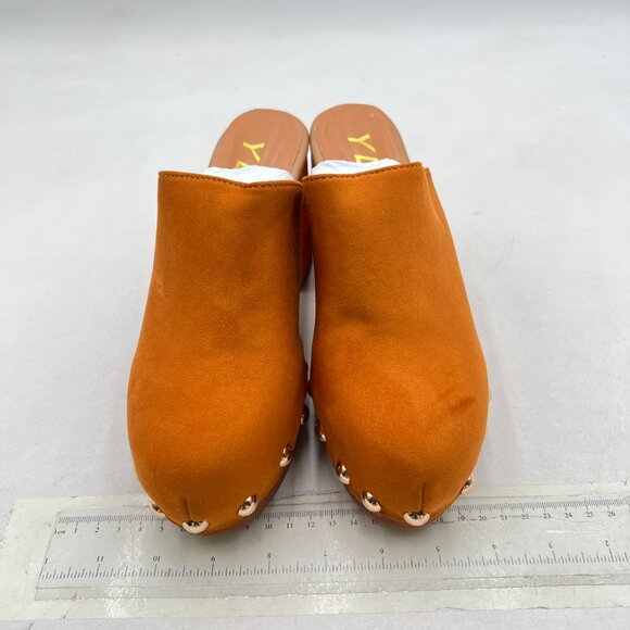 YDN Tan Brown Platform Slip On Clogs Mules Cork High Heel Round Toe Rivet Sandal - Picture 3 of 8